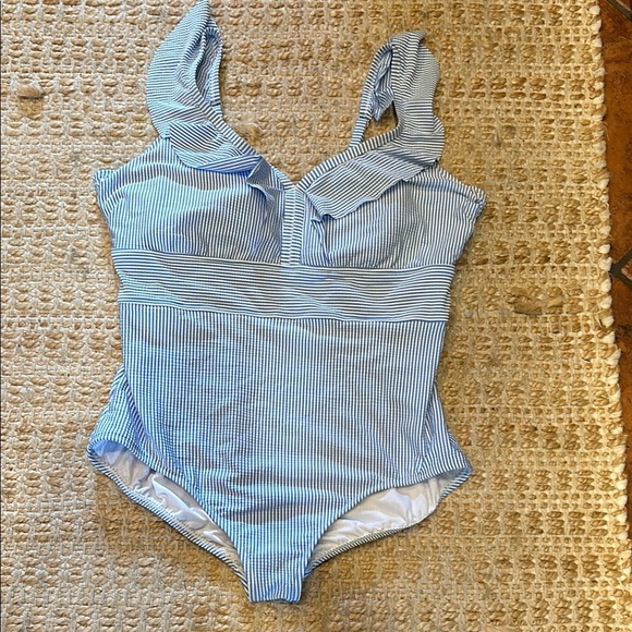 Time and Tru Blue Striped One Piece Swimsuit - Picture 1 of 12